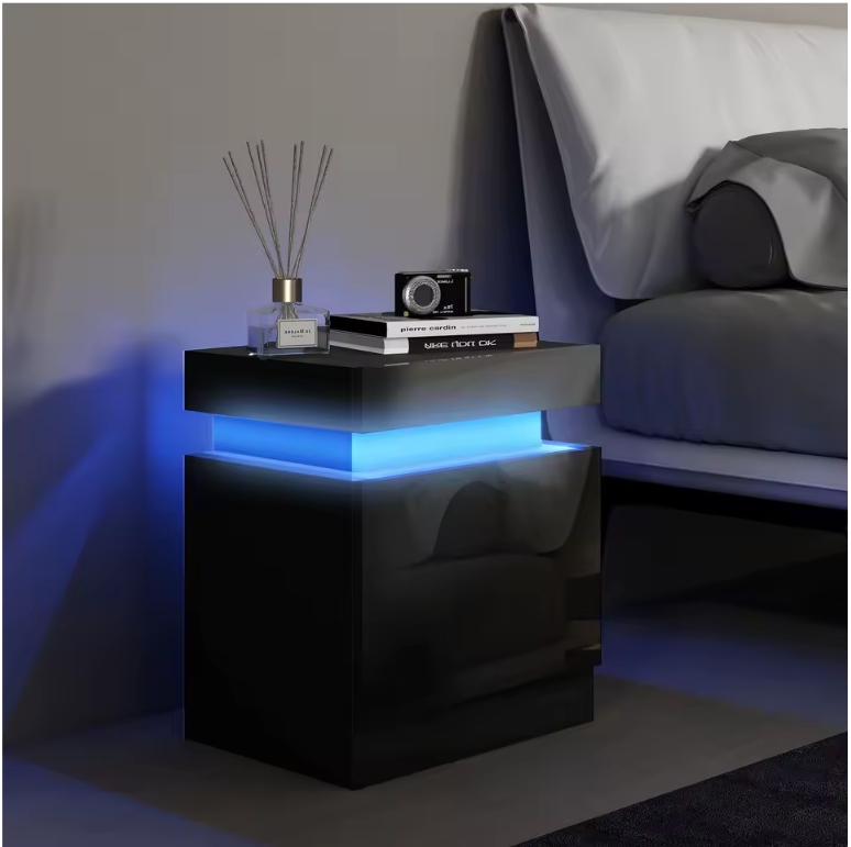 LuxNight™ High Gloss LED Bedside Table with 2 Drawers
