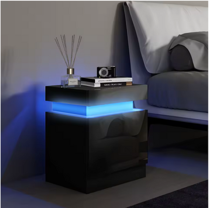 LuxNight™ High Gloss LED Bedside Table with 2 Drawers