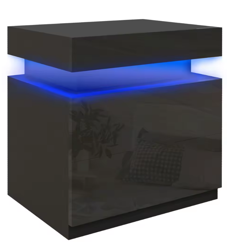 LuxNight™ High Gloss LED Bedside Table with 2 Drawers
