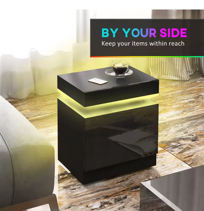 LuxNight™ High Gloss LED Bedside Table with 2 Drawers